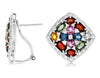 7.35CT DIAMOND & AAA MULTI COLOR SAPPHIRE 14K WHITE GOLD SQUARE CLIP ON EARRINGS