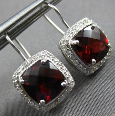 LARGE 4.36CT DIAMOND & AAA GARNET 14KT WHITE GOLD CUSHION & ROUND HALO EARRINGS