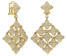 LARGE 5.0CT DIAMOND 14KT YELLOW GOLD 3D MULTI FLOWER SQUARE FUN HANGING EARRINGS