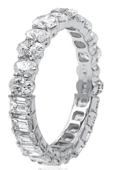 2.86CT DIAMOND 18KT WHITE GOLD 3D OVAL & EMERALD CUT WEDDING ANNIVERSARY RING