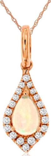 .35CT DIAMOND & AAA OPAL 14KT ROSE GOLD 3D ROUND & PEAR SHAPE TEAR DROP PENDANT