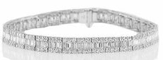 5.98CT DIAMOND 18KT WHITE GOLD 3D ROUND & BAGUETTE 3 ROW CHANNEL TENNIS BRACELET