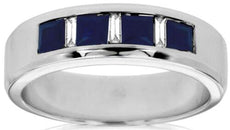 1.36CT DIAMOND & AAA SAPPHIRE 14KT WHITE GOLD PRINCESS & EMERALD CUT MENS RING