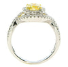 1.32CT WHITE & FANCY YELLOW DIAMOND 18KT 2 TONE GOLD DOUBLE HALO ENGAGEMENT RING