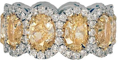 9.51CT WHITE & FANCY YELLOW DIAMOND 18KT 2 TONE GOLD OVAL & ROUND WEDDING RING