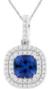 1.4CT DIAMOND & AAA TANZANITE 14K WHITE GOLD CUSHION & ROUND DOUBLE HALO PENDANT