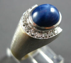 4.6CT DIAMOND & AAA STAR SAPPHIRE 14KT WHITE GOLD MATTE & SHINY MENS RING #27687