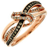 ESTATE .25CT WHITE & MOCHA DIAMOND 14K ROSE GOLD MULTI ROW CRISS CROSS LOVE RING