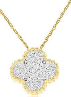 ESTATE .18CT DIAMOND 14KT YELLOW GOLD 3D ROUND 4 CLOVER FLOWER FLOATING PENDANT