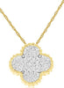 ESTATE .18CT DIAMOND 14KT YELLOW GOLD 3D ROUND 4 CLOVER FLOWER FLOATING PENDANT