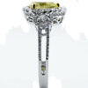 2.69CT WHITE & FANCY YELLOW DIAMOND 18K 2 TONE GOLD HALO 3 STONE ENGAGEMENT RING