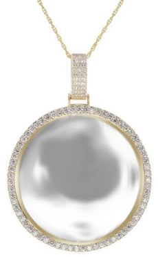 3.81CT DIAMOND & AAA MOTHER OF PEARL 14KT YELLOW GOLD ROUND HALO CLASSIC PENDANT