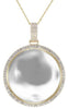 3.81CT DIAMOND & AAA MOTHER OF PEARL 14KT YELLOW GOLD ROUND HALO CLASSIC PENDANT