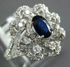 ESTATE 1.35CT DIAMOND & AAA SAPPHIRE 14K WHITE GOLD OVAL & ROUND FLOWER FUN RING