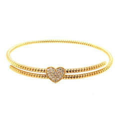 .24CT DIAMOND 18KT YELLOW GOLD 3D HEART SHAPE CRISS CROSS CUFF BANGLE BRACELET