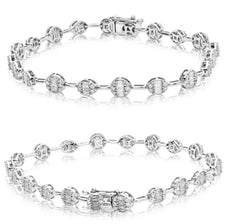 1.69CT DIAMOND 14KT WHITE GOLD ROUND & BAGUETTE MULTI LINK MULTI SHAPE BRACELET