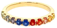 .76CT AAA MULTI COLOR SAPPHIRE 18KT YELLOW GOLD SEMI ETERNITY ANNIVERSARY RING