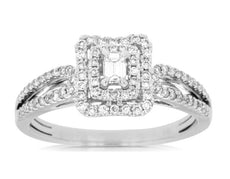 .42CT DIAMOND 14KT WHITE GOLD ROUND & BAGUETTE DOUBLE HALO FRIENDSHIP LOVE RING