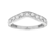 .25CT DIAMOND 14K WHITE GOLD 3D ROUND FILIGREE MILGRAIN V SHAPE ANNIVERSARY RING