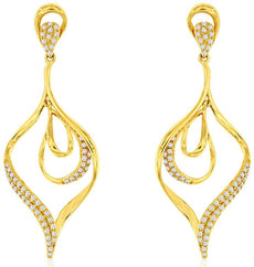 ESTATE .36CT DIAMOND 14KT YELLOW GOLD 3D MULTI LEAF TEAR DROP HANGING EARRINGS