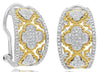 WIDE .60CT DIAMOND 14K 2 TONE GOLD FLOWER OPEN FILIGREE CLIP ON HANGING EARRINGS
