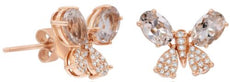 1.97CT DIAMOND & AAA MORGANITE 14KT ROSE GOLD 3D OVAL & ROUND BUTTERFLY EARRINGS