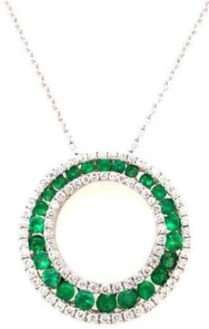 1.20CT DIAMOND & AAA EMERALD 18KT WHITE GOLD 3 ROW GRADUATING FLOATING PENDANT