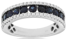 1.46CT DIAMOND & AAA SAPPHIRE 14K WHITE GOLD 3D CLASSIC ROUND 3 ROW CHANNEL RING