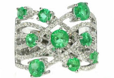 2.30CT DIAMOND & AAA EMERALD 18KT WHITE GOLD MULTI ROW CRISS CROSS INFINITY RING