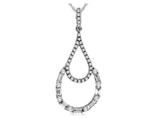 .46CT DIAMOND 14KT WHITE GOLD ROUND & BAGUETTE DOUBLE TEAR DROP FLOATING PENDANT