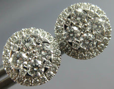 ESTATE .89CT DIAMOND 14KT WHITE GOLD 3D CLASSIC ROUND CLUSTER HALO STUD EARRINGS