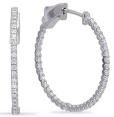 LARGE .82CT DIAMOND 14KT WHITE GOLD 3D ROUND INSIDE OUT HOOP HANGING EARRINGS