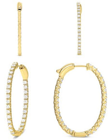 LARGE 3.0CT DIAMOND 14K YELLOW GOLD 3D INSIDE OUT HOOP OVAL FUN HANGING EARRINGS