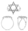 WIDE .35CT DIAMOND 14K WHITE GOLD ROUND & BAGUETTE STAR OF DAVID UNISEX FUN RING