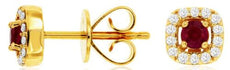 0.53CT DIAMOND & AAA RUBY 14K YELLOW GOLD ROUND HALO SQUARE CLASSIC STUD EARRINGS