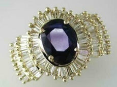 5.5CT DIAMOND & AAA SAPPHIRE 14KT YELLOW GOLD 3D OVAL & BAGUETTE ENGAGEMENT RING
