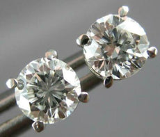 1.05CT DIAMOND 14KT WHITE GOLD 3D ROUND SOLITAIRE SCREWBACK STUD EARRINGS #21251