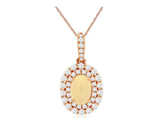 .89CT DIAMOND & AAA OPAL 14K ROSE GOLD OVAL & ROUND DOUBLE HALO FLOATING PENDANT