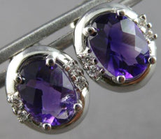 2.32CT DIAMOND & AAA AMETHYST 14KT WHIITE GOLD OVAL & ROUND FLOWER STUD EARRINGS