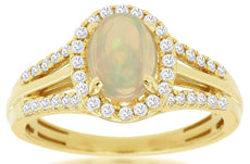 1.20CT DIAMOND & AAA OPAL 14KT WHITE GOLD 3D CLASSIC OVAL & ROUND HALO FUN RING