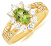 Estate 1.68Ct Diamond & AAA Peridot 14Kt Yellow Gold Oval & Round Flower Filigree Ring