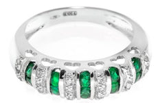 .80CT DIAMOND & AAA EMERALD 18KT WHITE GOLD 3D MULTI ROW MULTI HEART LOVE RING