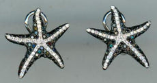 LARGE 1.15CT WHITE & BLACK DIAMOND 14KT WHITE GOLD 3D STARFISH CLIP ON EARRINGS