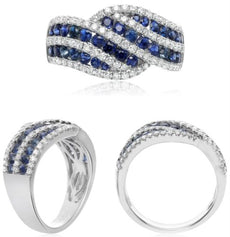 1.68CT DIAMOND & AAA SAPPHIRE 14KT WHITE GOLD ROUND MULTI ROW INFINITY LOVE RING
