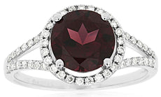 2.56CT DIAMOND & AAA RHODOLITE 14K WHITE GOLD CLASSIC ROUND HALO ENGAGEMENT RING