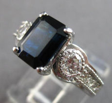2.35CT DIAMOND & AAA SAPPHIRE 14KT WHITE GOLD EMERALD CUT ENGAGEMENT RING #28161