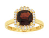 2.96CT DIAMOND & AAA GARNET 14K YELLOW GOLD ROUND BAGUETTE & CUSHION SQUARE RING