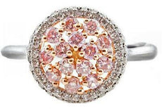 1.1CT WHITE & PINK DIAMOND 18K WHITE ROSE GOLD CLUSTER FLOWER FILIGREE LOVE RING