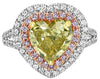 3.01CT WHITE PINK & FANCY YELLOW DIAMOND 18K TRI COLOR GOLD HALO ENGAGEMENT RING