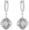 LARGE .49CT DIAMOND 14K WHITE GOLD 3D SQUARE FLORAL HUGGIE FUN HANGING EARRINGS